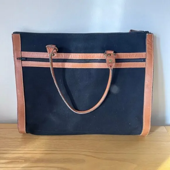 Vintage Orvis Black Canvas Leather Bag Tote Made in USA Battenkill